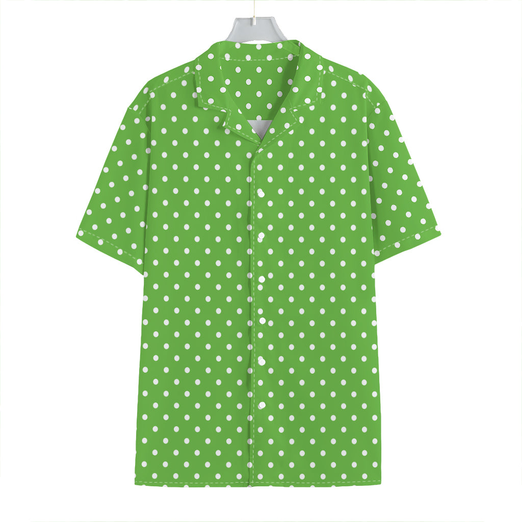 Lime Green And White Polka Dot Print Hawaiian Shirt