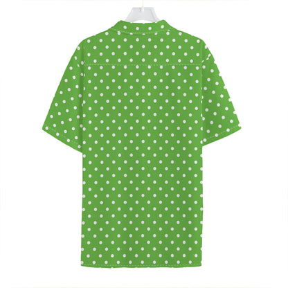Lime Green And White Polka Dot Print Hawaiian Shirt