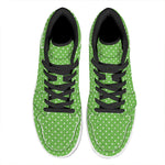 Lime Green And White Polka Dot Print High Top Leather Sneakers