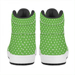 Lime Green And White Polka Dot Print High Top Leather Sneakers
