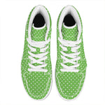 Lime Green And White Polka Dot Print High Top Leather Sneakers