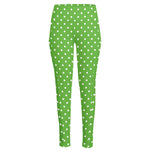 Lime Green And White Polka Dot Print High-Waisted Pocket Leggings