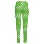 Lime Green And White Polka Dot Print High-Waisted Pocket Leggings
