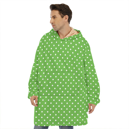 Lime Green And White Polka Dot Print Hoodie Blanket
