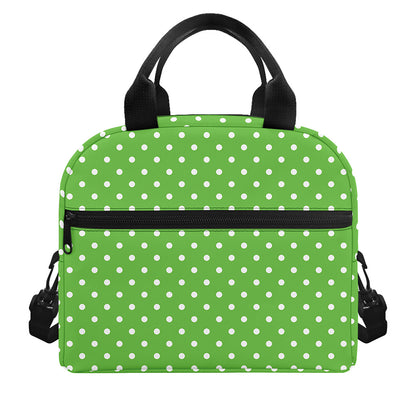 Lime Green And White Polka Dot Print Insulated Lunch Bag