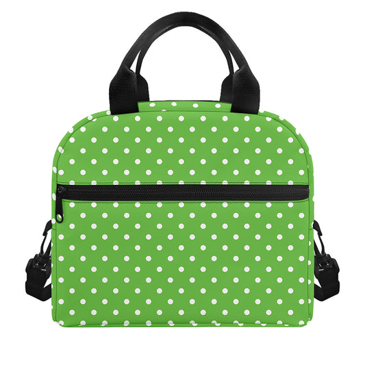 Lime Green And White Polka Dot Print Insulated Lunch Bag