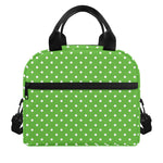 Lime Green And White Polka Dot Print Insulated Lunch Bag