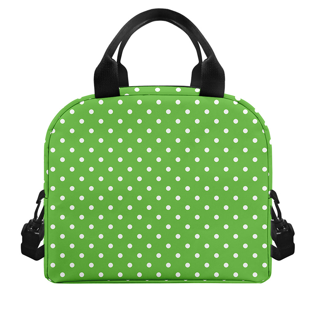 Lime Green And White Polka Dot Print Insulated Lunch Bag