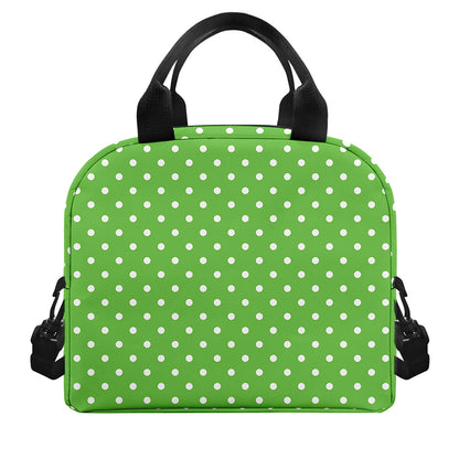 Lime Green And White Polka Dot Print Insulated Lunch Bag