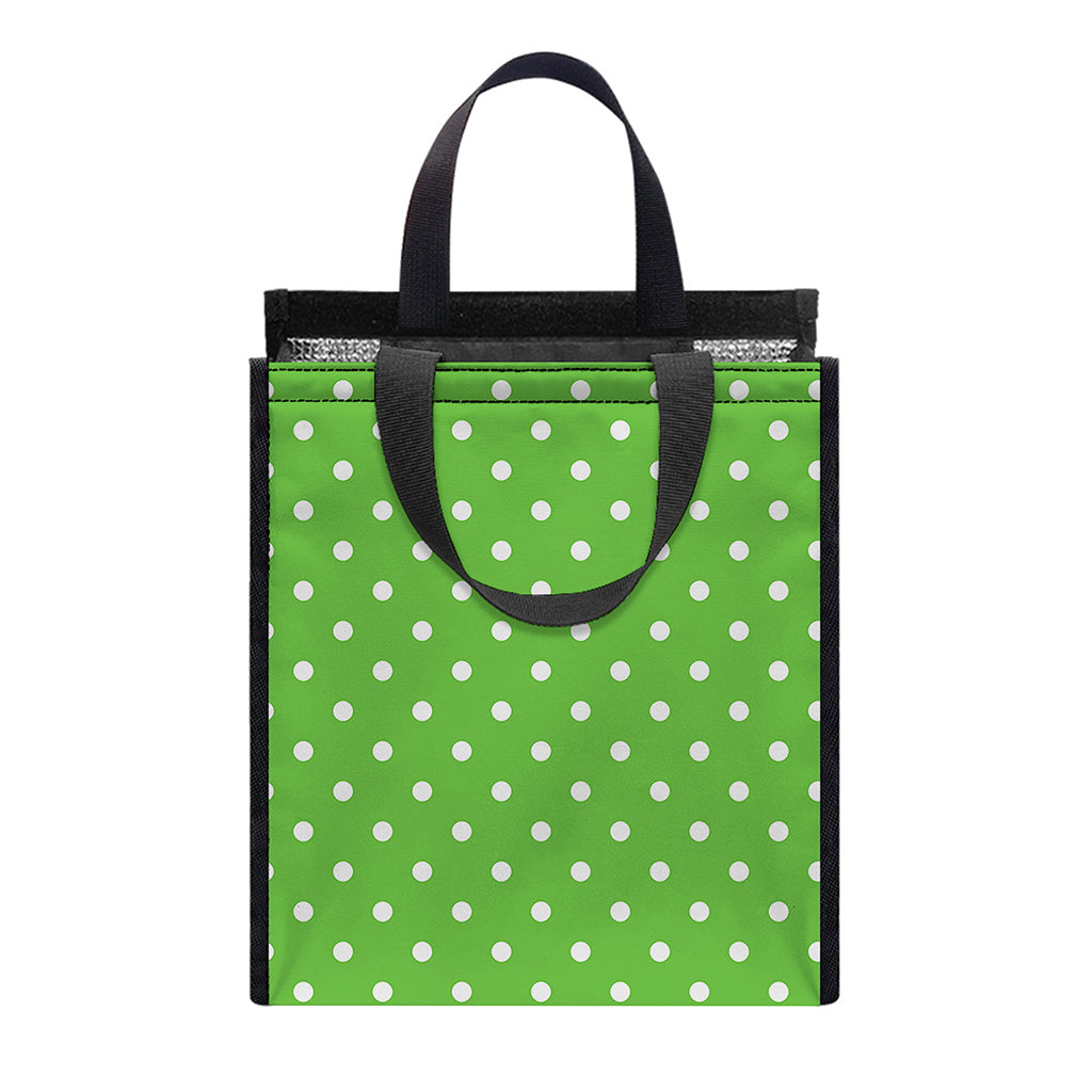 Lime Green And White Polka Dot Print Insulated Lunch Tote