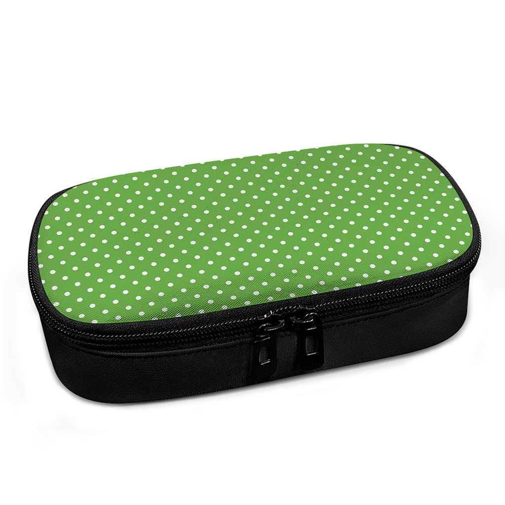 Lime Green And White Polka Dot Print Insulin Cooler Travel Case
