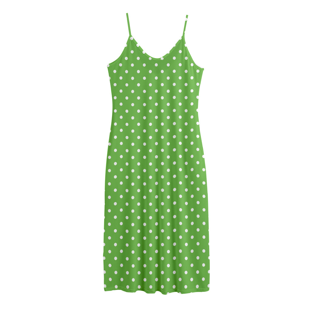 Lime Green And White Polka Dot Print Jersey Midi Cami Dress