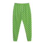 Lime Green And White Polka Dot Print Jogger Pants