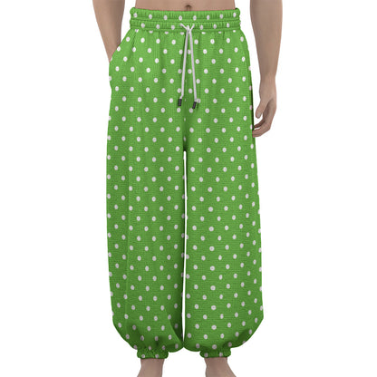 Lime Green And White Polka Dot Print Lantern Pants