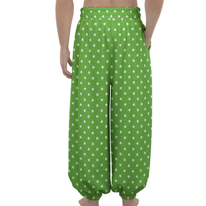 Lime Green And White Polka Dot Print Lantern Pants