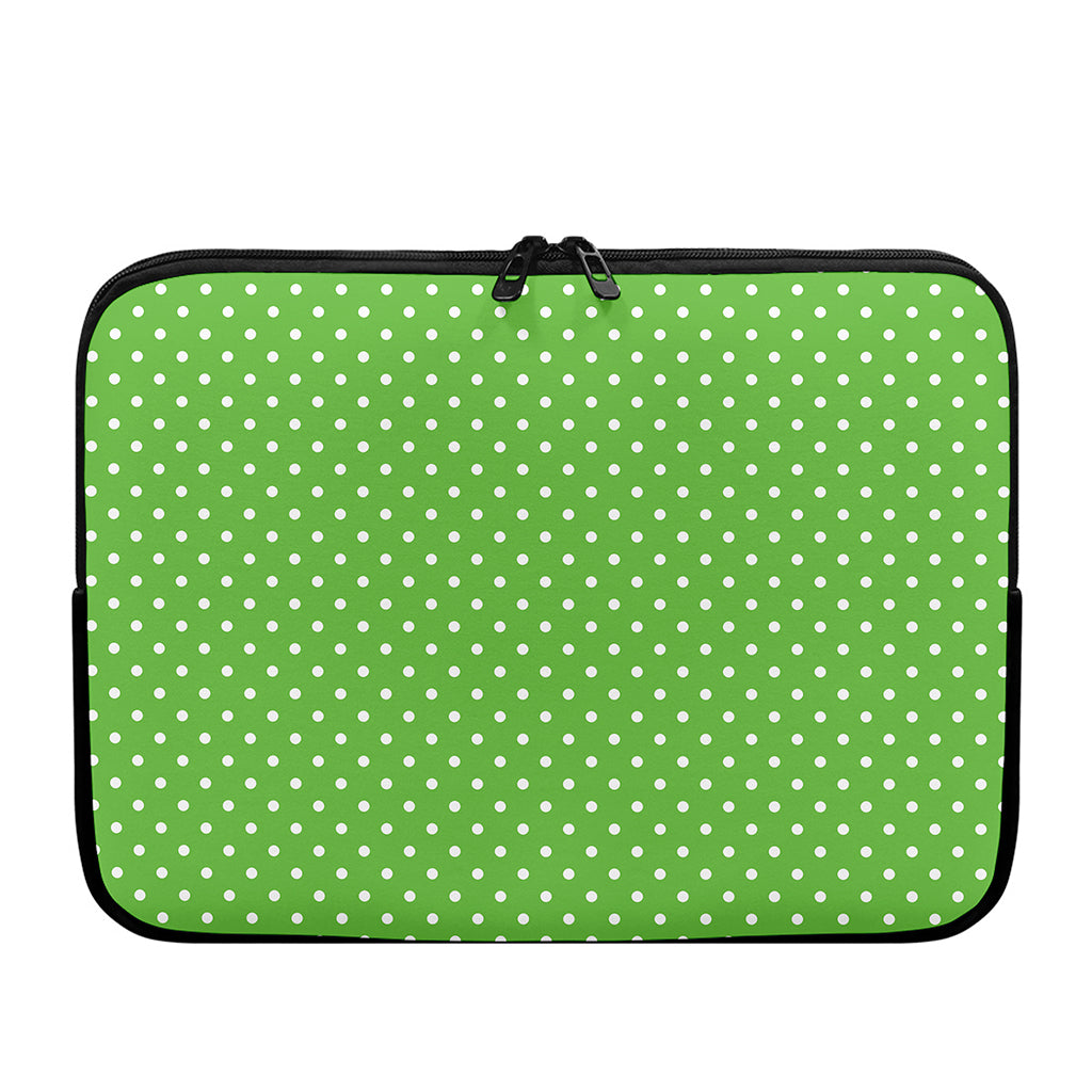 Lime Green And White Polka Dot Print Laptop Sleeve