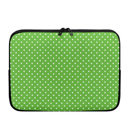 Lime Green And White Polka Dot Print Laptop Sleeve