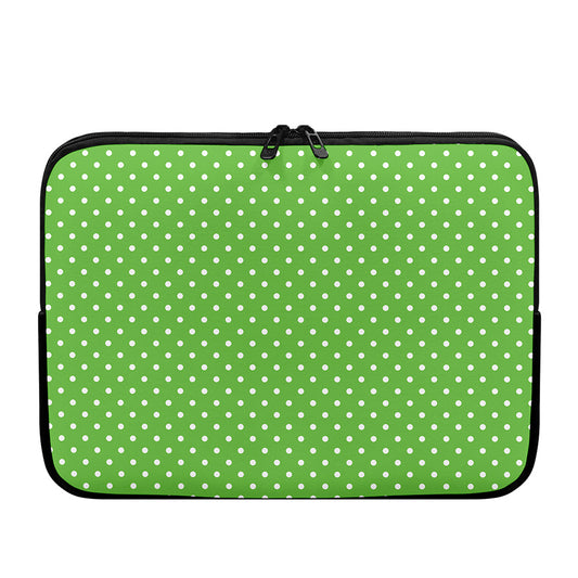 Lime Green And White Polka Dot Print Laptop Sleeve