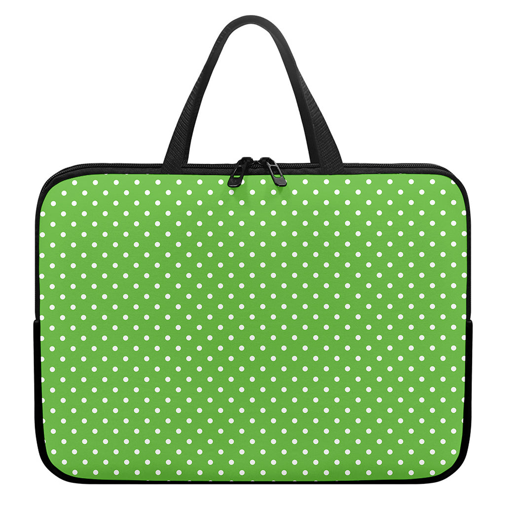 Lime Green And White Polka Dot Print Laptop Sleeve With Handle