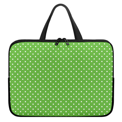 Lime Green And White Polka Dot Print Laptop Sleeve With Handle