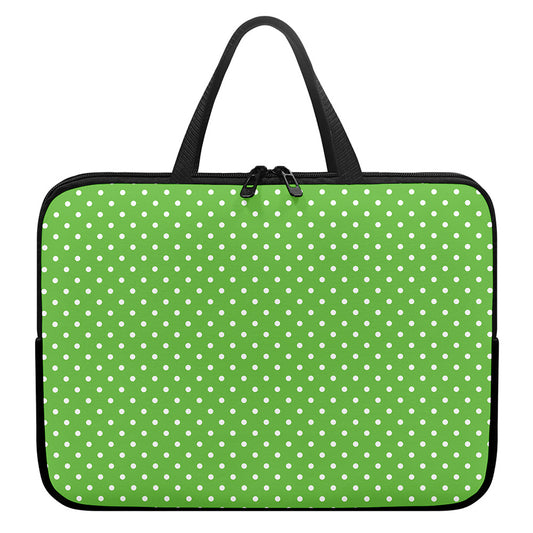 Lime Green And White Polka Dot Print Laptop Sleeve With Handle