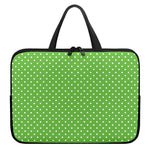 Lime Green And White Polka Dot Print Laptop Sleeve With Handle