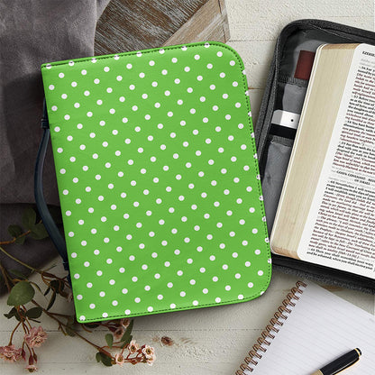 Lime Green And White Polka Dot Print Leather Bible Cover