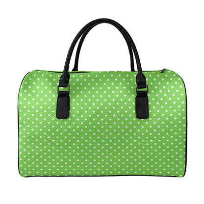 Lime Green And White Polka Dot Print Leather Duffle Bag
