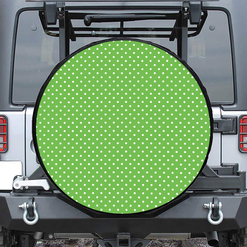 Lime Green And White Polka Dot Print Leather Spare Tire Cover