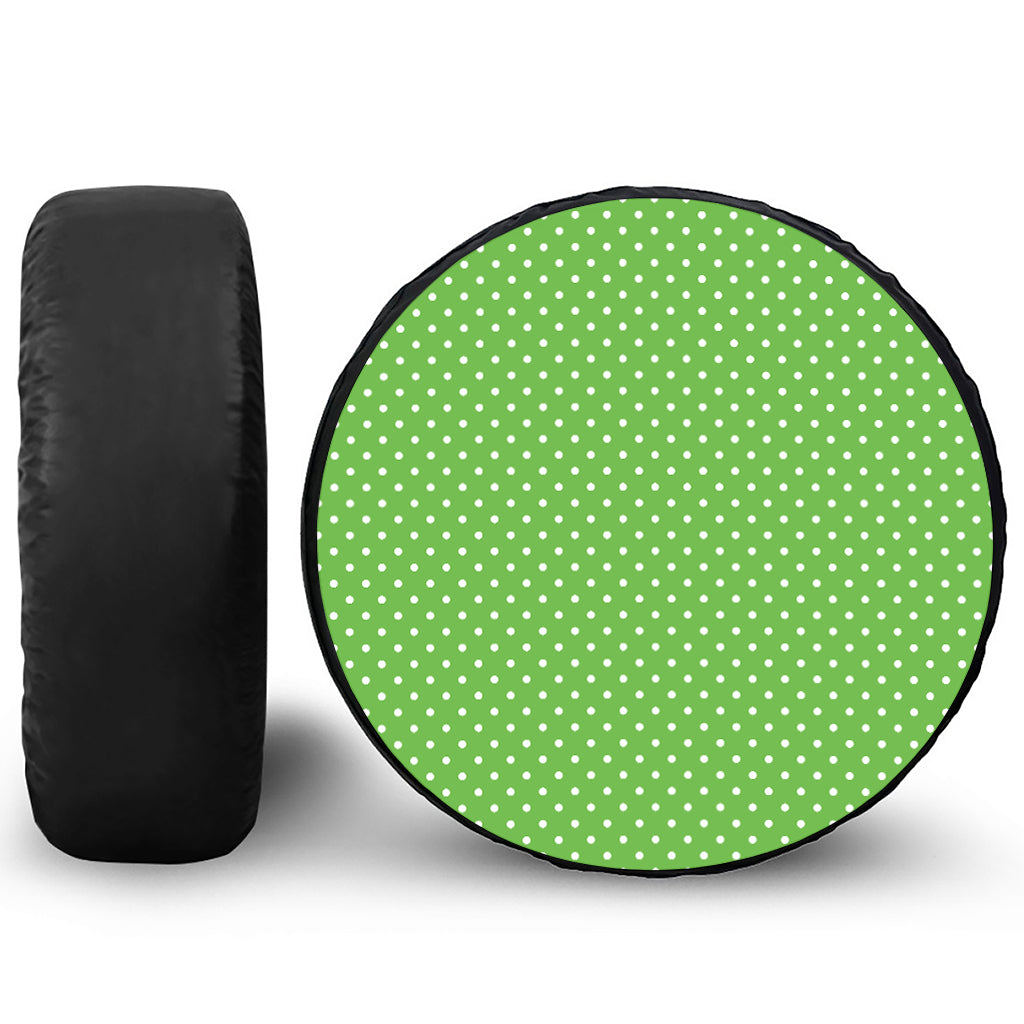 Lime Green And White Polka Dot Print Leather Spare Tire Cover