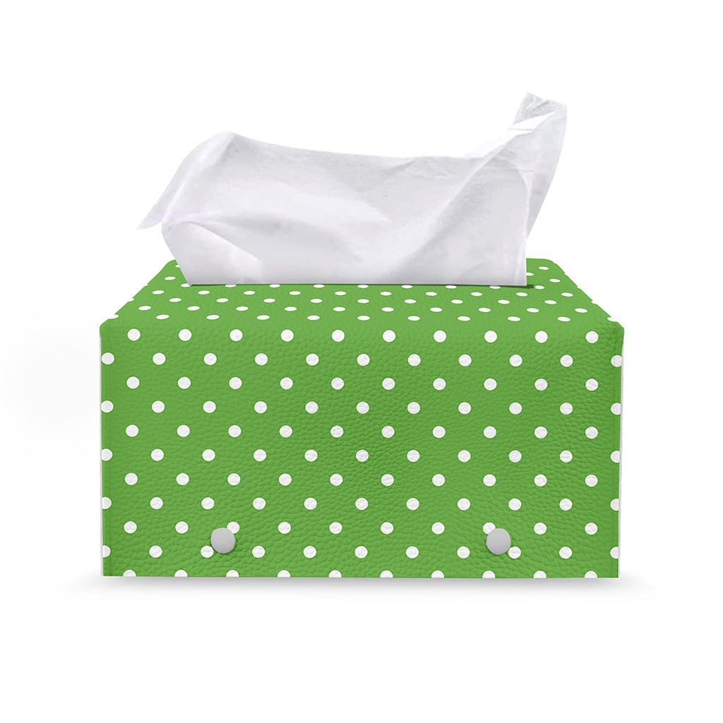 Lime Green And White Polka Dot Print Leather Tissue Box Cover
