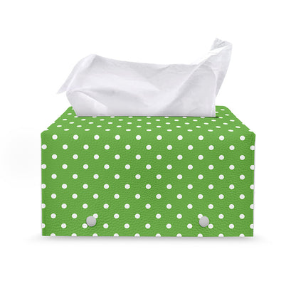 Lime Green And White Polka Dot Print Leather Tissue Box Cover