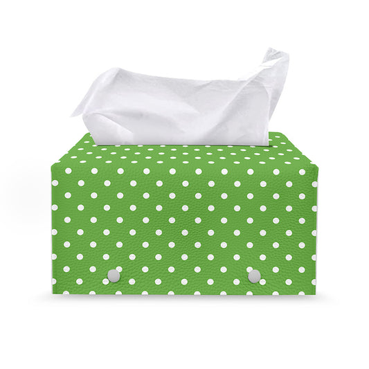 Lime Green And White Polka Dot Print Leather Tissue Box Cover