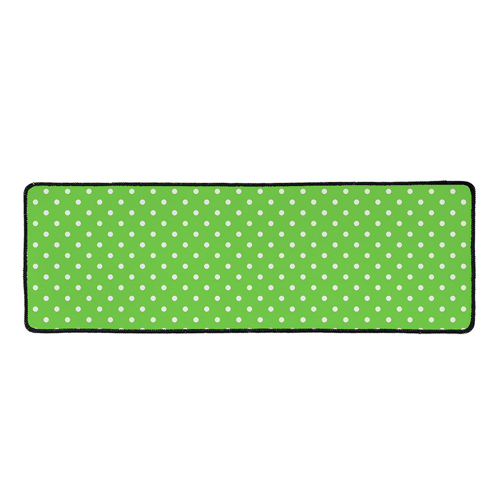 Lime Green And White Polka Dot Print Long Kitchen Mat