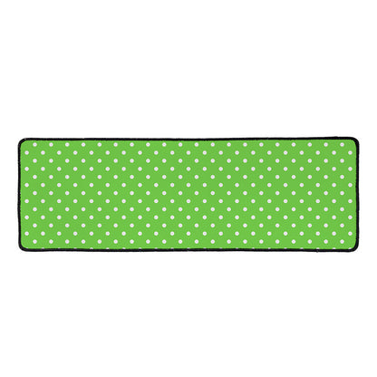 Lime Green And White Polka Dot Print Long Kitchen Mat