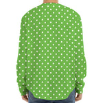 Lime Green And White Polka Dot Print Long Sleeve Baseball Jersey