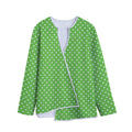 Lime Green And White Polka Dot Print Long Sleeve Short Coat