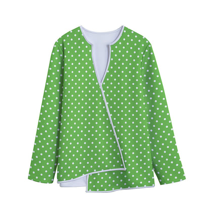 Lime Green And White Polka Dot Print Long Sleeve Short Coat