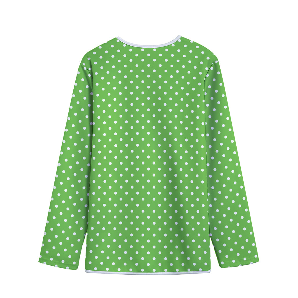 Lime Green And White Polka Dot Print Long Sleeve Short Coat