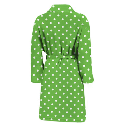 Lime Green And White Polka Dot Print Men's Bathrobe