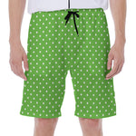 Lime Green And White Polka Dot Print Men's Beach Shorts