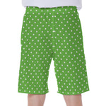 Lime Green And White Polka Dot Print Men's Beach Shorts