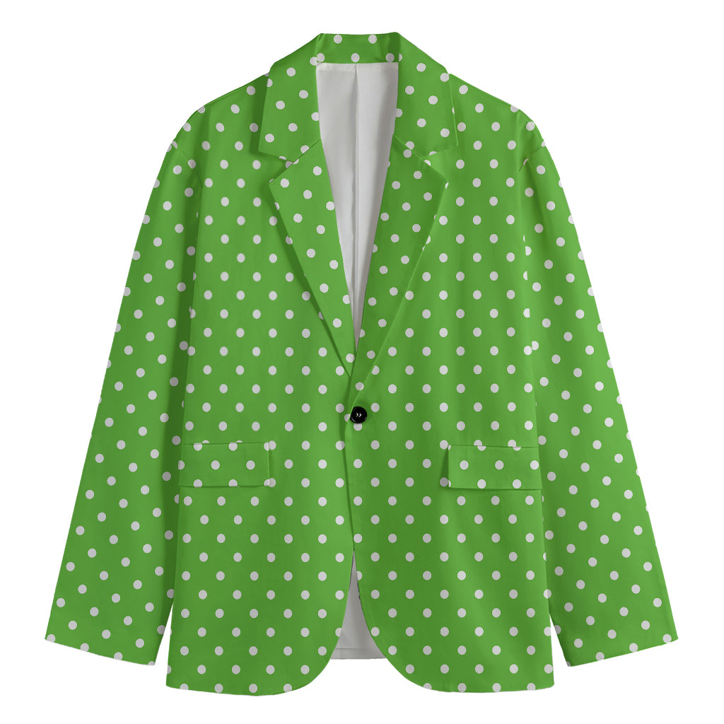 Lime Green And White Polka Dot Print Men's Blazer