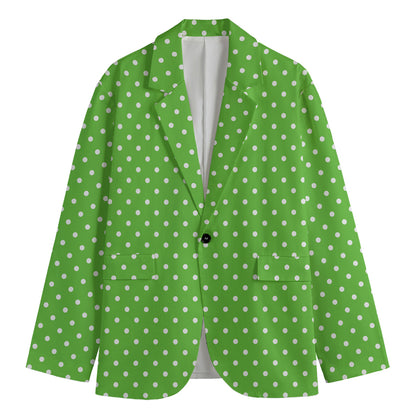 Lime Green And White Polka Dot Print Men's Blazer