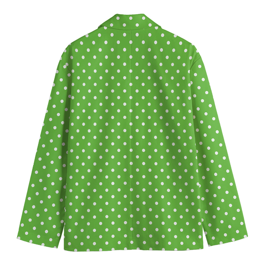 Lime Green And White Polka Dot Print Men's Blazer