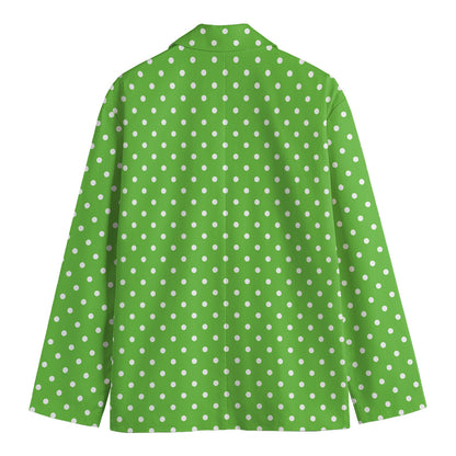 Lime Green And White Polka Dot Print Men's Blazer