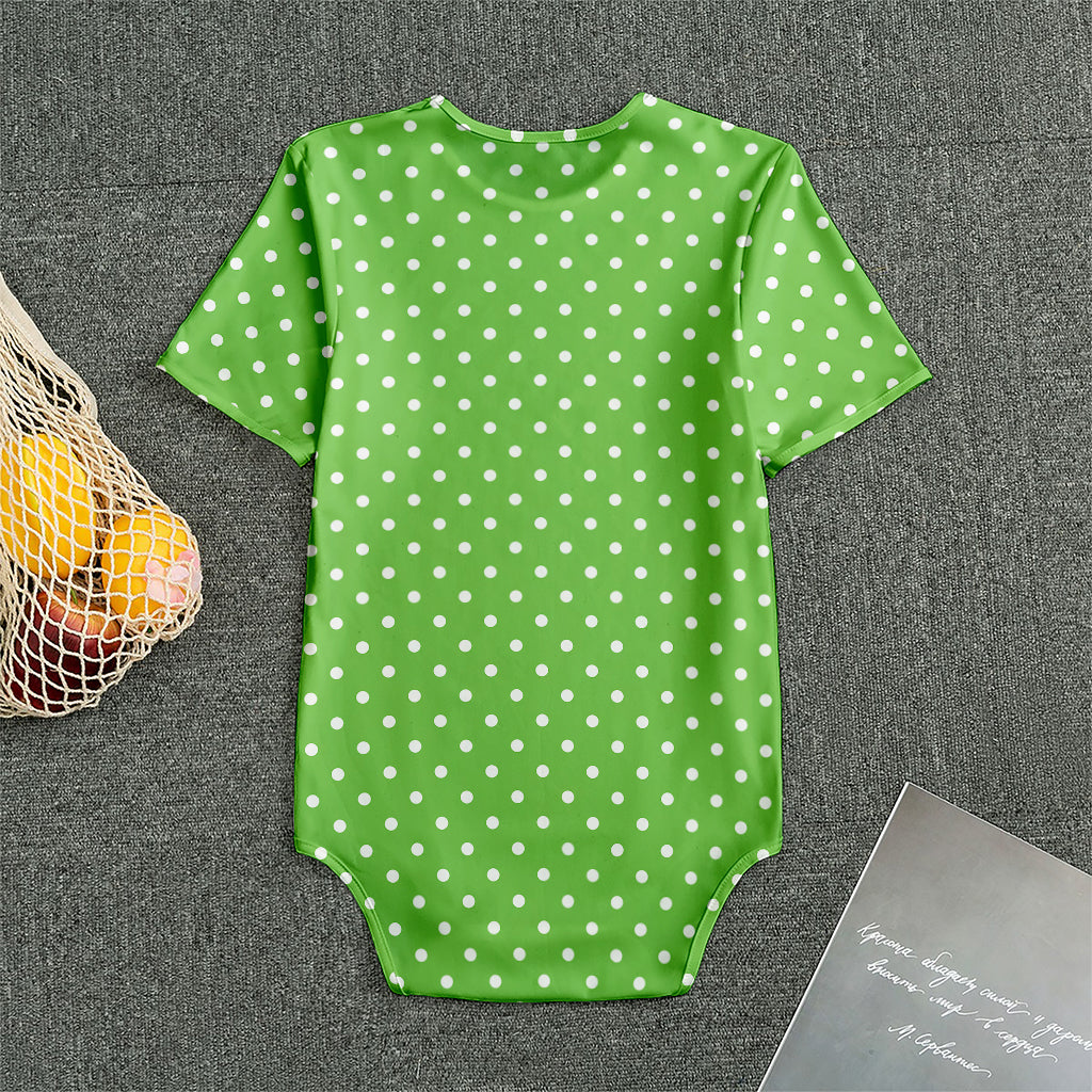 Lime Green And White Polka Dot Print Men's Bodysuit