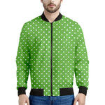 Lime Green And White Polka Dot Print Men's Bomber Jacket