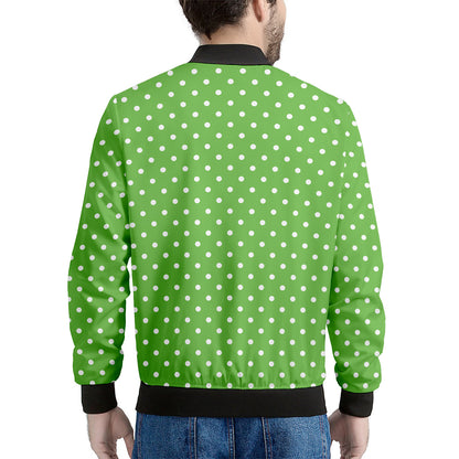Lime Green And White Polka Dot Print Men's Bomber Jacket