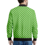 Lime Green And White Polka Dot Print Men's Bomber Jacket
